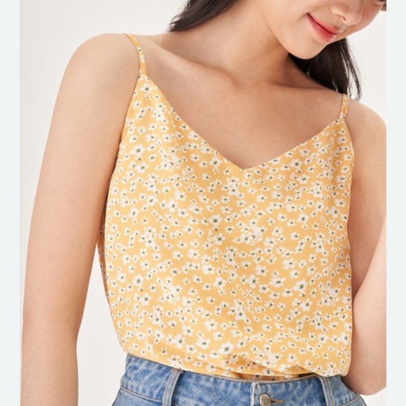 Abercrombie Fitch Yellow White Floral Spaghetti Strap Tank Top Scoop Neck sizeM - Picture 1 of 4